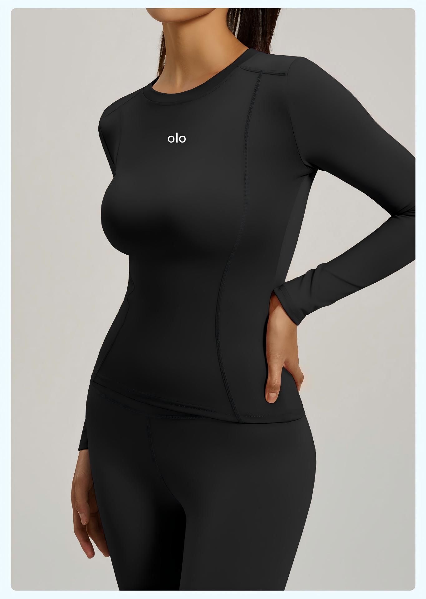 Yoga Fitness Top - Damen Rundhals Eng Anliegendes Langarm-Yoga-Oberteil für