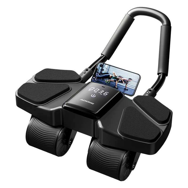 Ab Wheel Roller - Automatisch Zurückfedernder Vier-Rad-Bauchtrainer Tragbares Heimfitness-Gerät Bauchstraffungs-Tool