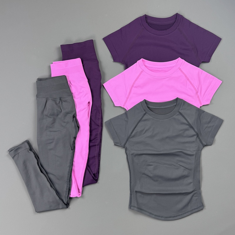 Yoga Fitness Zumba - 2-teiliges Fitness-Set für Damen, Raglan-Kurzarm-Sportoberteil, nahtlose