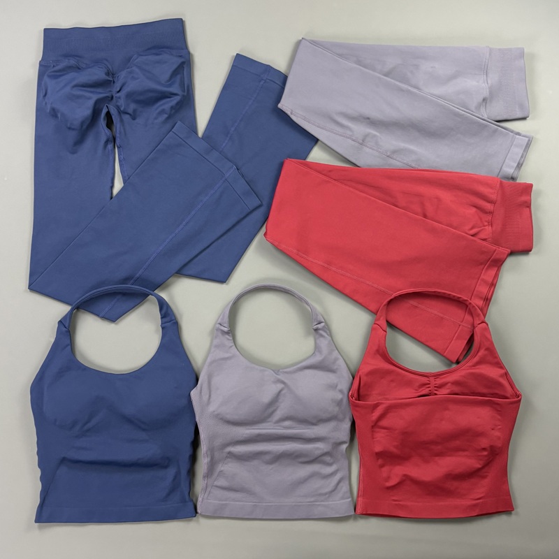 Yoga Fitness Zumba - 2-teiliges Flare-Leggings-Set: Nahtloses Neckholder-Sporttop und einfarbige