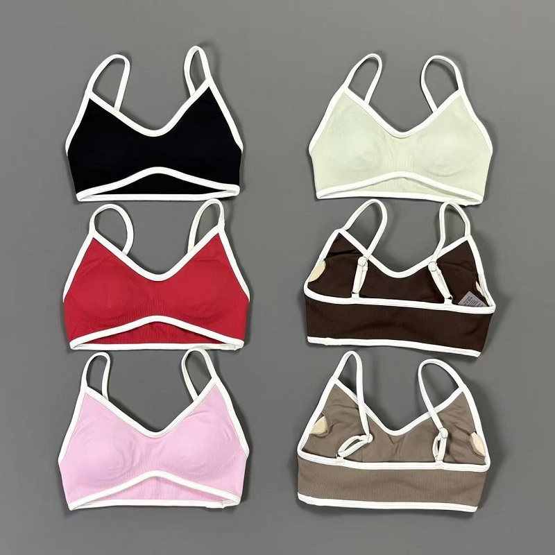 Yoga Mat For Fitness - Damen Kontrastlinien-Yoga-BH V-Ausschnitt Weißer Rand Dünne