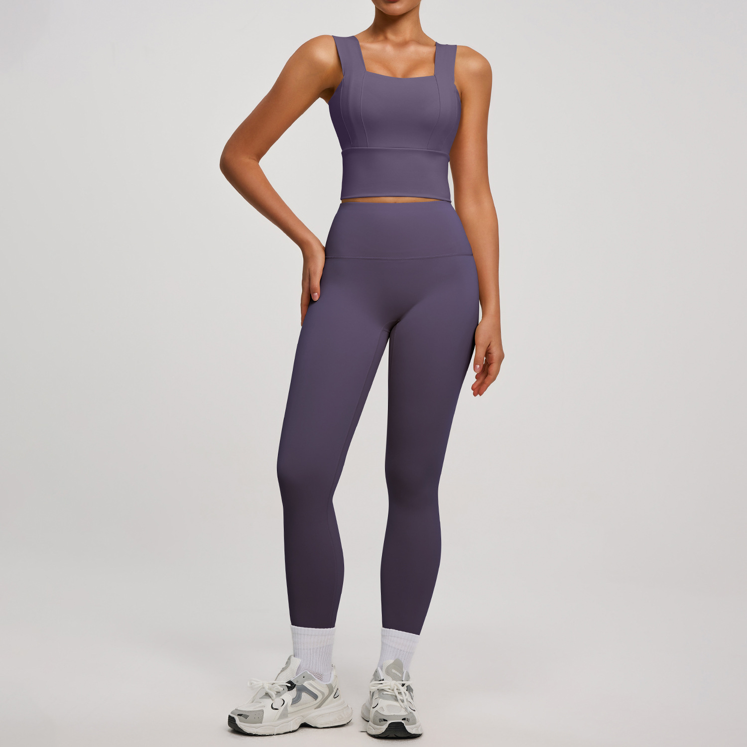Yoga Fitness Zumba - Einfarbiges Yoga-Set für Damen mit Rückenausschnitt,